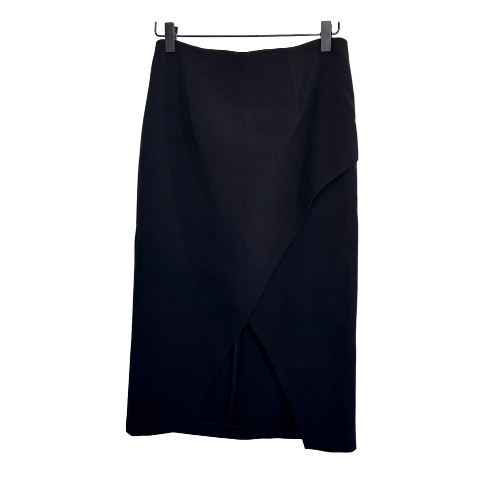 Alice Olivia Pencil Skirt Black Wrap Front Midi Knee Length Business Office 4